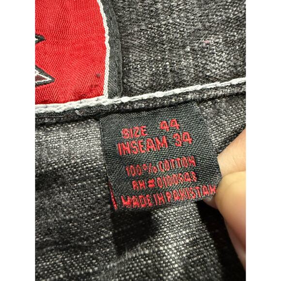 Y2K VTG Evolution Design Jeans Wide Leg Baggy Embroidered Cross Mens 44x34 Black - Picture 4 of 13